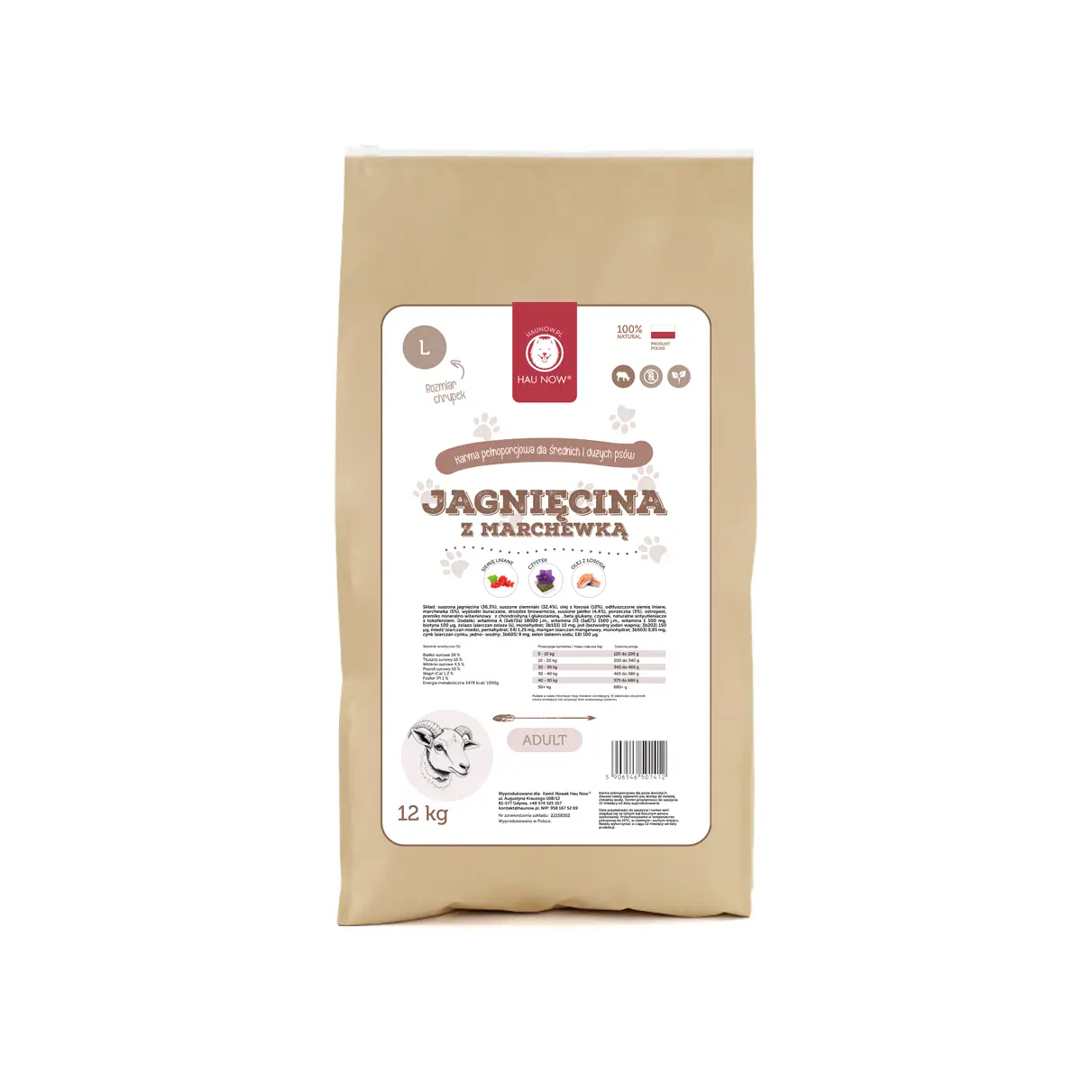 Karma sucha Jagnięcina z marchewką ADULT 12kg L